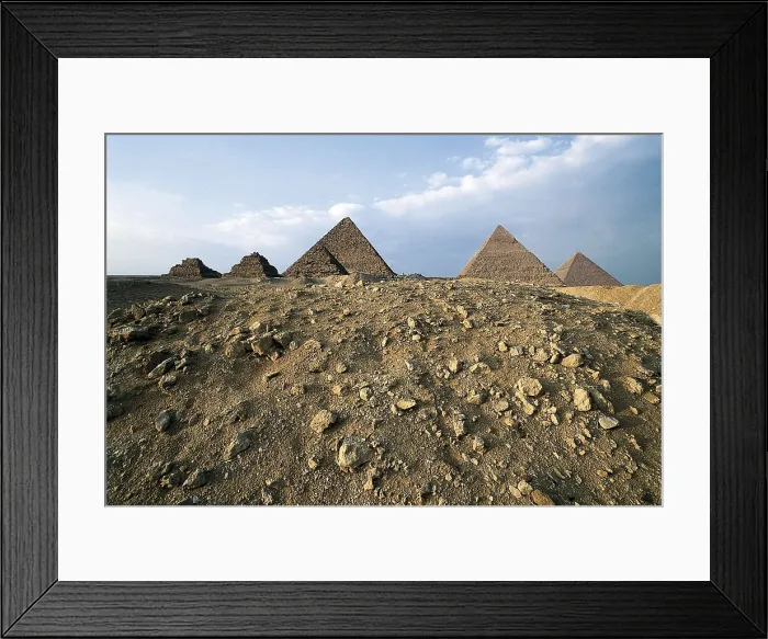 Framed Print : EGYPT. GIZA. Giza. Pyramids of Khufu, Khafre and Menkaure. Egyptian art. Old Kingdom. Architecture. AISA / Everett Collection**US SALES ONLY** Framed Print : EGYPT. GIZA. Giza. Pyramids of Khufu, Khafre and Menkaure. Egyptian art. Old Kingdom. Architecture. AISA / Everett Collection**US SALES ONLY**