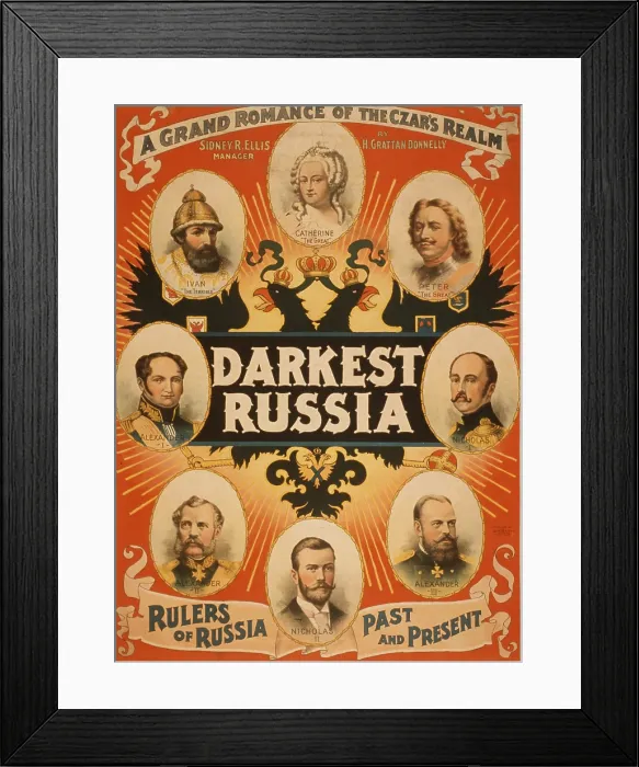 Framed Print : American theatrical poster with portraits of Russian royal rulers: Ivan the Terrible, Peter the Great, Catherine the Great, and the five last Czars Framed Print : American theatrical poster with portraits of Russian royal rulers: Ivan the Terrible, Peter the Great, Catherine the Great, and the five last Czars