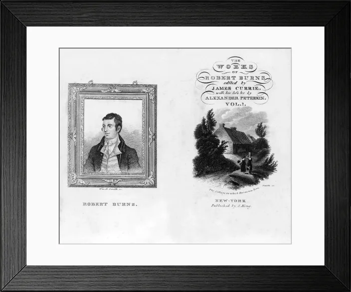 Framed Print : Robert Burns (1759-1796) title page and portrait from THE WORKS OF ROBERT BURNS, 1850. Includes image of Burns birthplace