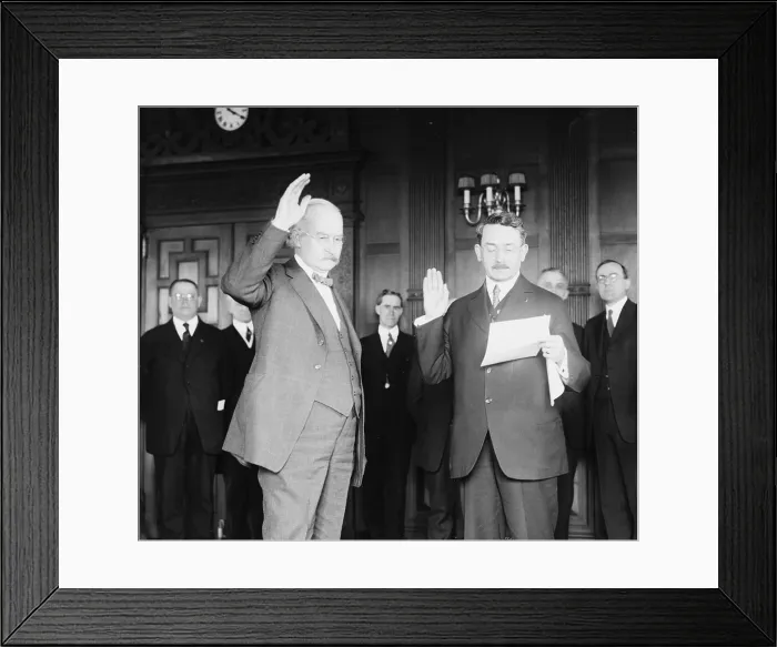 Framed Print : Albert B. Fall (1861-1944), taking the oath of office of Secretary of the Interior for the Warren Harding