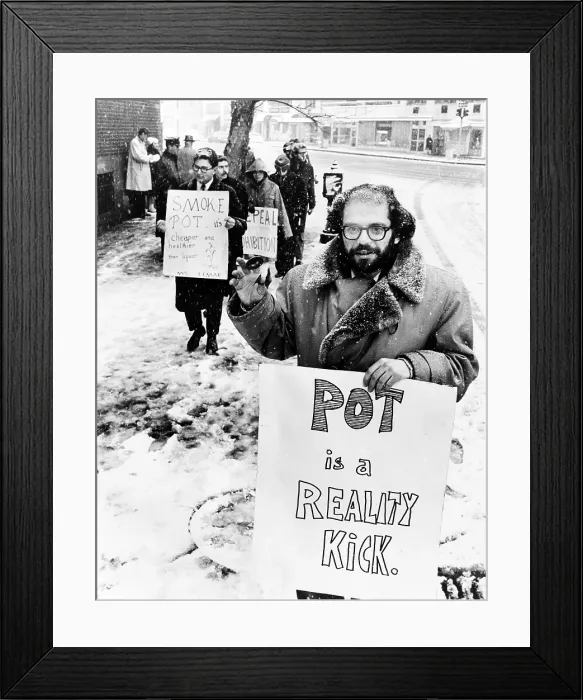 Framed Print : Allen Ginsberg (1927-1997), American Beat poet, leads a group of demonstrators outside the Women's House of Detention in Greenwich Village