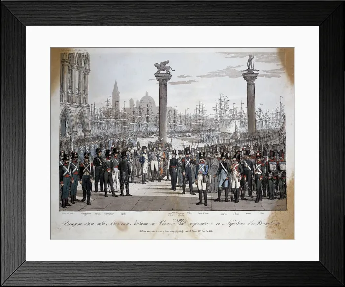 Framed Print : Napoleon makes a tour of inspection to the Italian navy in Venice the 29th November 1807. Engraving. ITALY. Rome