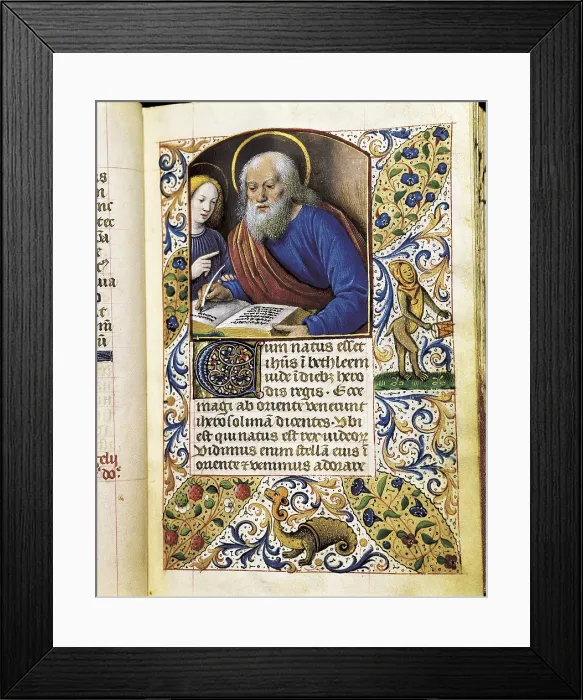 Framed Print : SPAIN. Monistrol de Montserrat. Monastery of Montserrat. Book of hours of Jean Bourdichon. Page 19. Gothic art. Miniature Painting. AISA / Everett Collection (3207)**US SALES ONLY**