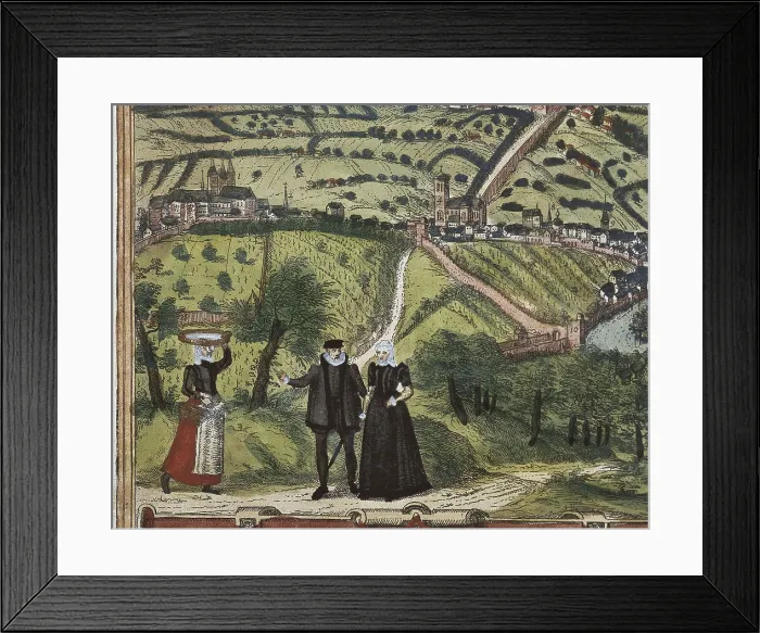 Framed Print : HOGENBERGFranz (1535-1590). Civitatis Orbis Terrarum. 1572-1617. Detail of the map of Burgos with shepherds and cattle (1576)
