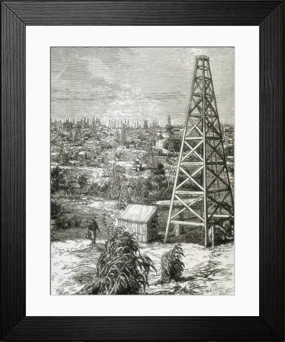 Framed Print : United States (1880). Oil wells in Triumph MountainPennsylvania. Engraving. AISA / Everett Collection (14826)**US SALES ONLY**