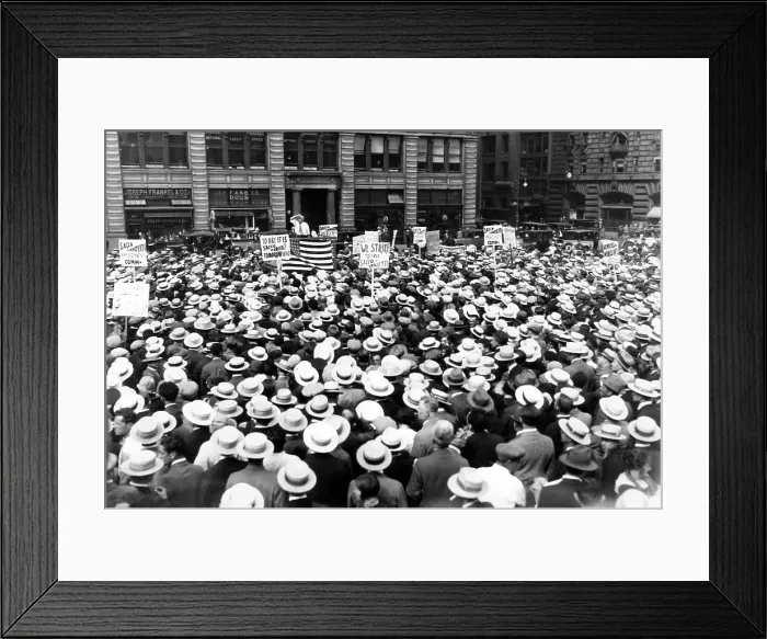 Framed Print : Thousands of union members attending a one hour protest strike and meeting in Union Square prior to violence erupting. New York City, July 16, 1927