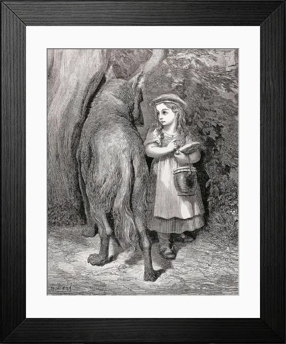 Framed Print : PANNEMAKER, Stephan (1847-1830); Dore, Gustave (1832-1883). Little Red Riding Hood. 1882. Illustration of Charles Perrault's tale 'Little Red Riding Hood' Framed Print : PANNEMAKER, Stephan (1847-1830); Dore, Gustave (1832-1883). Little Red Riding Hood. 1882. Illustration of Charles Perrault's tale 'Little Red Riding Hood'