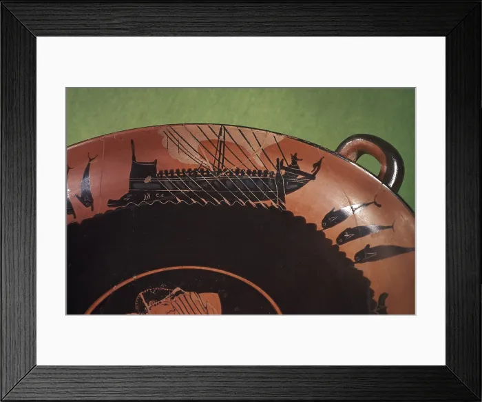 Framed Print : Attic cup woth warship. 5th c. BC. Black-figure pottery. Classical Greek art. Ceramics. UNITED KINGDOM. London. The British Museum Framed Print : Attic cup woth warship. 5th c. BC. Black-figure pottery. Classical Greek art. Ceramics. UNITED KINGDOM. London. The British Museum