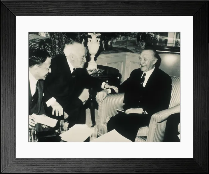 Framed Print : BEN GURION, David (1886-1973); ADENAUER, Konrad (1876-1967). Interview between the FRG Chancellor Konrad Adenauer and the Israeli Prime Minister David Ben Gurion in New York