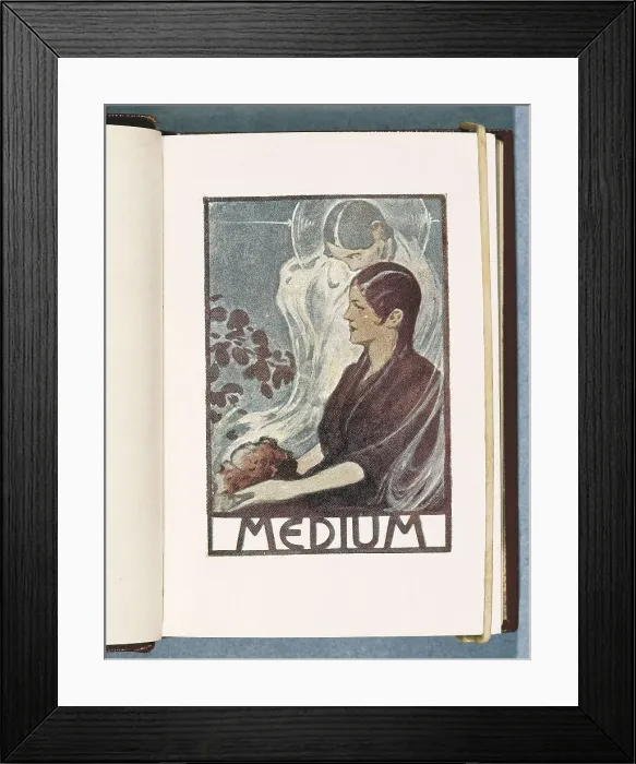 Framed Print : BAROJA NESSI, Po (1872-1956). Illustration 'Medium' for the edition of 'Cuentos' of Po Baroja published in Madrid in 1919. Engraving. SPAIN. Barcelona