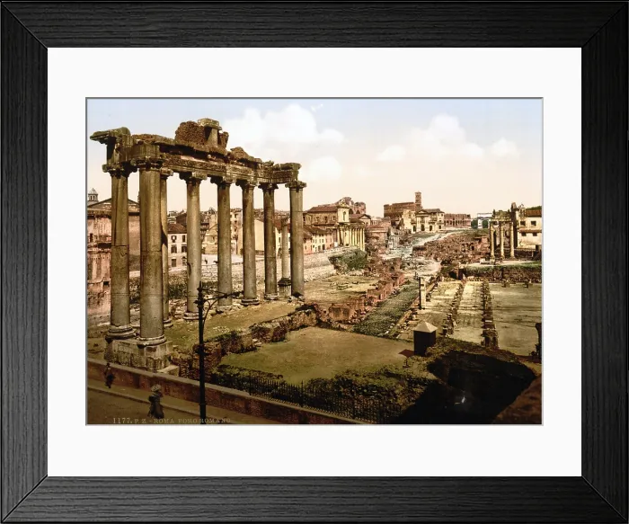 Framed Print : Rome, Ruins of the Temple of Saturn in the Roman Forum, Rome, Italy; color photochrom ca 1890s