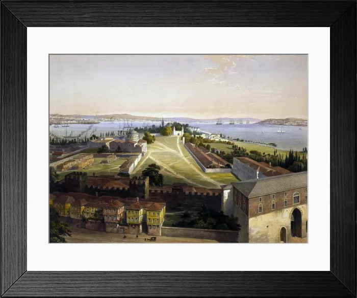 Framed Print : Panorama of Constantinople, including the 4th century Hagia Irene, color lithograph ca 1852