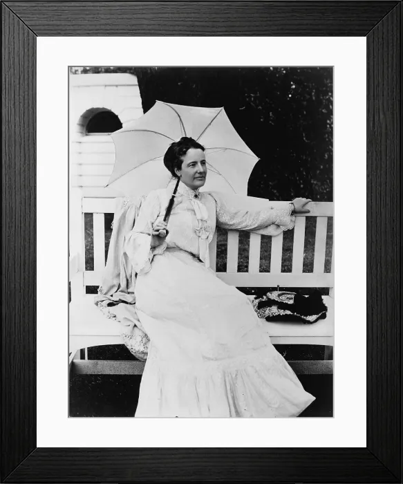 Framed Print : Portrait of First Lady, Edith Kermit Carow Roosevelt, seated outdoors on bench, holding umbrella. Ca. 1900-08 Framed Print : Portrait of First Lady, Edith Kermit Carow Roosevelt, seated outdoors on bench, holding umbrella. Ca. 1900-08