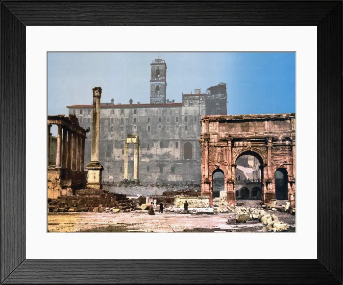 Framed Print : Rome, The Column of Phocas and the Arch of Septimius Severus in the Roman Forum, Rome, Italy; color photochrom ca 1890s Framed Print : Rome, The Column of Phocas and the Arch of Septimius Severus in the Roman Forum, Rome, Italy; color photochrom ca 1890s