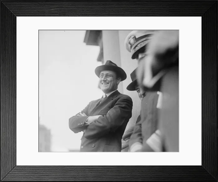 Framed Print : Portrait of a relaxed and smiling Franklin D. Roosevelt, probably taken when he was assistant secretary of the navy during World War One