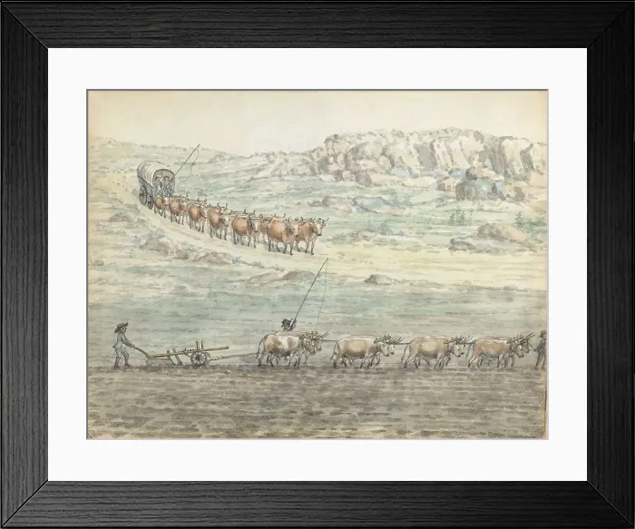 Framed Print : Ox-Span for Covered Wagon and Plow, by Jan Brandes, 1806, Dutch Colonial painting, drawing, paper pencil, brush Framed Print : Ox-Span for Covered Wagon and Plow, by Jan Brandes, 1806, Dutch Colonial painting, drawing, paper pencil, brush