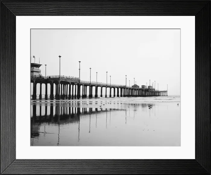 Framed Print : Scenes of Los Angeles, Huntington Beach Municipal Pier, Pacific Coast Highway at Main Street, Huntington Beach, California, circa 1970s