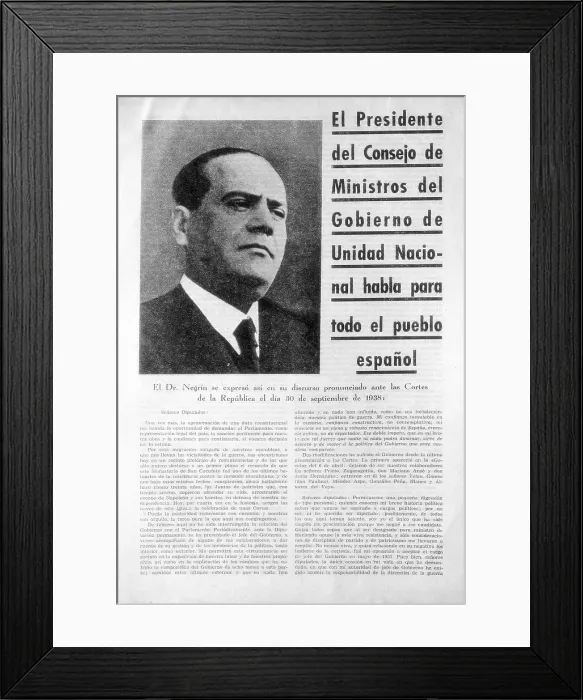 Framed Print : Spanish Civil War (1936-1939). Item of news of Negrn's speech before the Republican Cortes