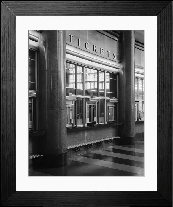 Framed Print : Cincinnati Union Terminal, ticket booths, constructed in 1933, partially demolished in 1974, Cincinnati, Ohio, photograph circa early 1970s Framed Print : Cincinnati Union Terminal, ticket booths, constructed in 1933, partially demolished in 1974, Cincinnati, Ohio, photograph circa early 1970s