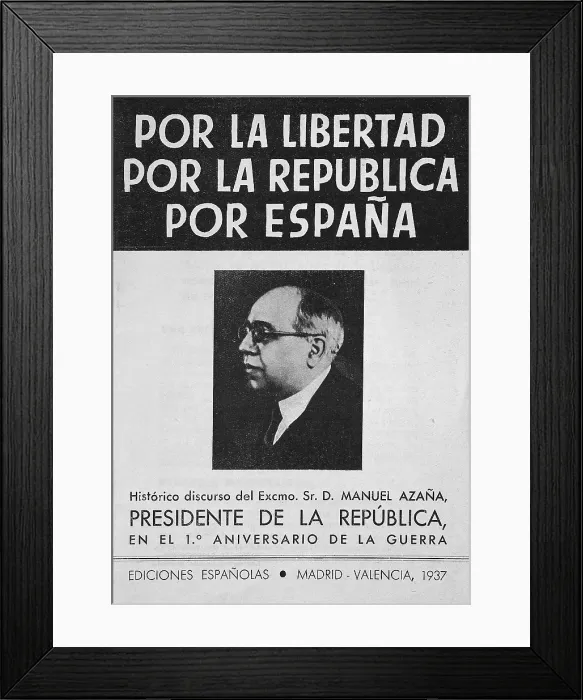 Framed Print : AZAAManuel (1880-1940). Spanish Republican politician and man of letters. President of the Republic (1936-1939). Manuel Azaa's speech 'Por la libertad. Por la Repblica
