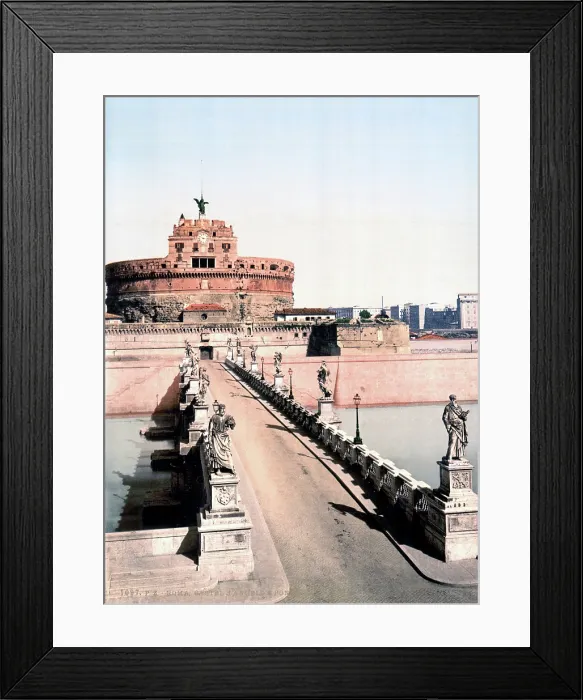 Framed Print : Rome, Castel Sant Angelo, originally the Mausoleum of Hadrian, and the Ponte Saint Angelo, Rome, Italy; color photochrom ca 1890s