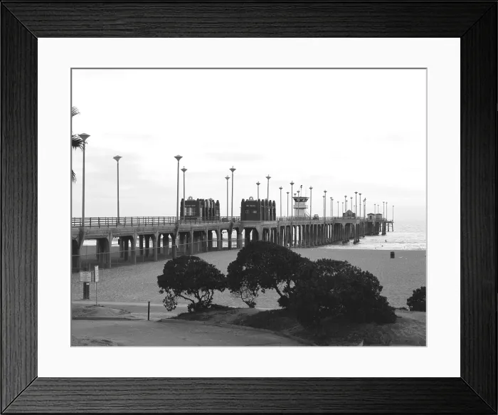 Framed Print : Scenes of Los Angeles, Huntington Beach Municipal Pier, Pacific Coast Highway at Main Street, Huntington Beach, California, circa 1970s