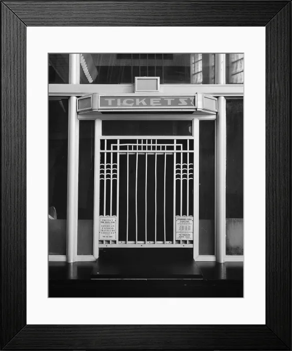Framed Print : Cincinnati Union Terminal, ticket booth, constructed in 1933, partially demolished in 1974, Cincinnati, Ohio, photograph circa early 1970s