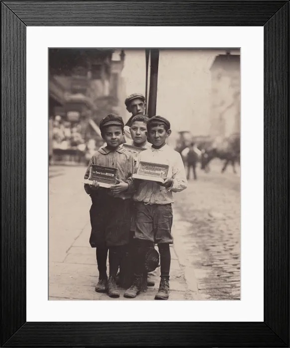 Framed Print : Child labor, vendors on the Bowery, New York City, photograph by Lewis Wickes Hine, July, 1910
