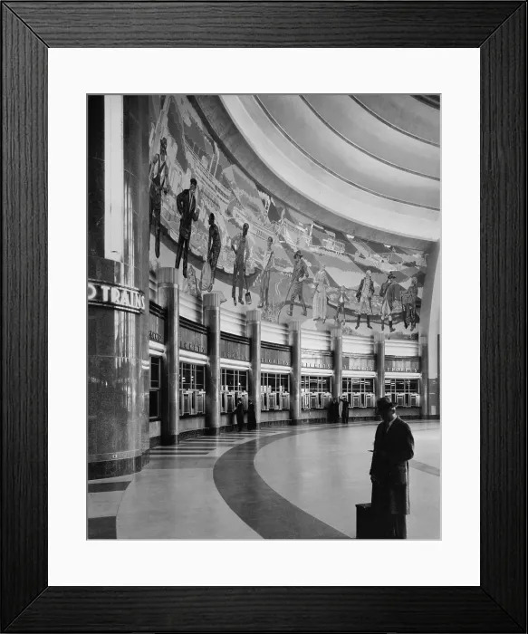 Framed Print : Cincinnati Union Terminal, mural and ticket booths, constructed in 1933, partially demolished in 1974, Cincinnati, Ohio, photograph circa early 1970s Framed Print : Cincinnati Union Terminal, mural and ticket booths, constructed in 1933, partially demolished in 1974, Cincinnati, Ohio, photograph circa early 1970s