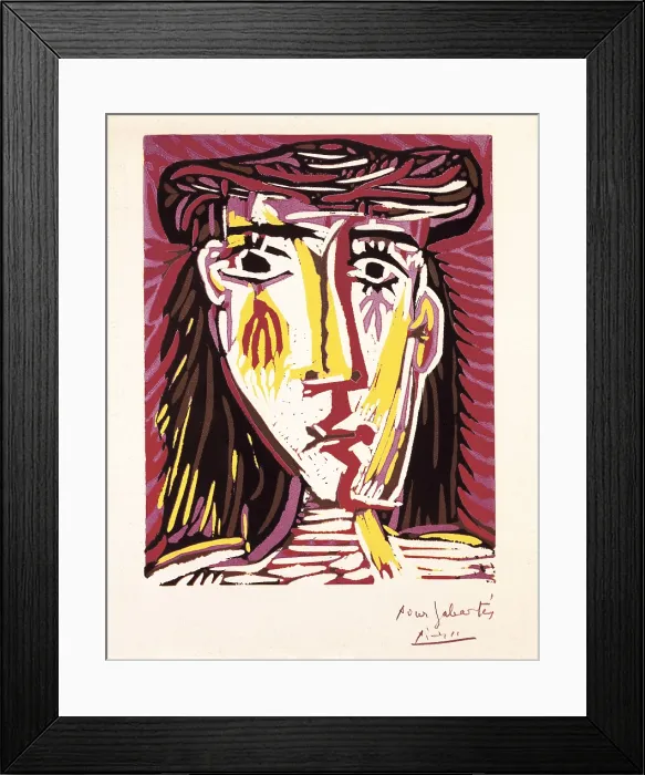 Framed Print : PicassoPablo (1881-1973). Bust of a Woman with a Hat. 1962. With dedicatory to Jaume Sabarts. Engraving. SPAIN. Barcelona. Picasso Museum Framed Print : PicassoPablo (1881-1973). Bust of a Woman with a Hat. 1962. With dedicatory to Jaume Sabarts. Engraving. SPAIN. Barcelona. Picasso Museum