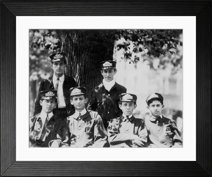 Framed Print : Group of messengers in Union Square, New York City, photograph by Lewis Wickes Hine, July, 1910