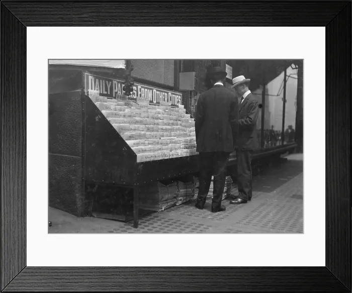 Framed Print : New York City newsstand, photograph by Lewis Wickes Hine, June, 1913 Framed Print : New York City newsstand, photograph by Lewis Wickes Hine, June, 1913