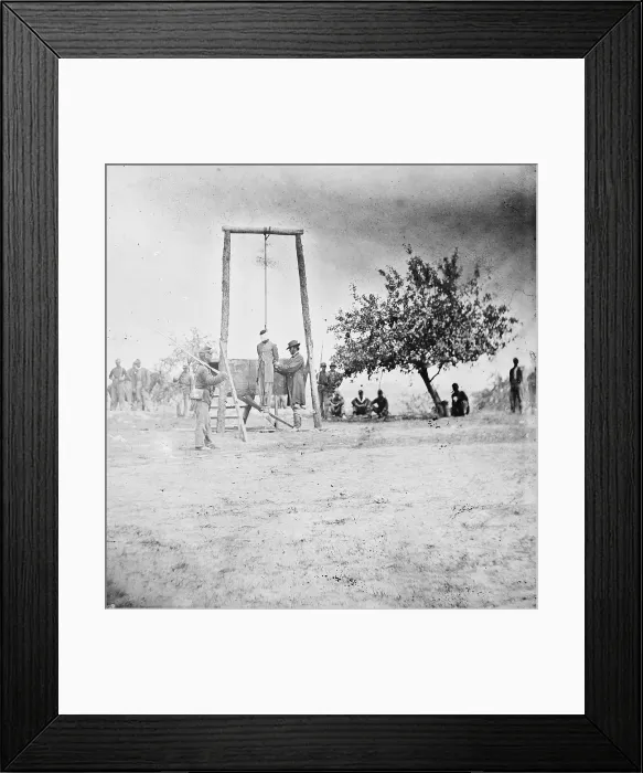 Framed Print : The Civil War, an executed African American man, title: The hanged body of William Johnson, A negro soldier, Jordan's Farm, Petersburg, Virginia, photograph