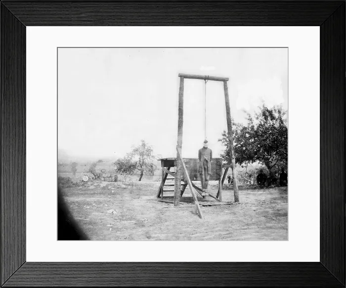 Framed Print : The Civil War, an executed African American man, title: The hanged body of William Johnson, A negro soldier, Jordan's Farm, Petersburg, Virginia, photograph