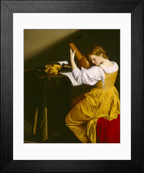 Framed Print : The Lute Player, by Orazio Gentileschi, c. 1612-20, Italian Renaissance painting, oil on canvas. Young woman listens to a note from her lute Framed Print : The Lute Player, by Orazio Gentileschi, c. 1612-20, Italian Renaissance painting, oil on canvas. Young woman listens to a note from her lute