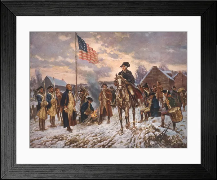 Framed Print : The American Revolution, George Washington at Valley Forge, President George Washington on horseback in snow at Valley Forge, by Percy Moran, circa 1911 Framed Print : The American Revolution, George Washington at Valley Forge, President George Washington on horseback in snow at Valley Forge, by Percy Moran, circa 1911