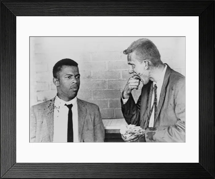 Framed Print : John Lewis talks with fellow 'Freedom Rider' James Zwerg who was beaten in Montgomery, Alabama, after riding into town on a Greyhound bus Framed Print : John Lewis talks with fellow 'Freedom Rider' James Zwerg who was beaten in Montgomery, Alabama, after riding into town on a Greyhound bus