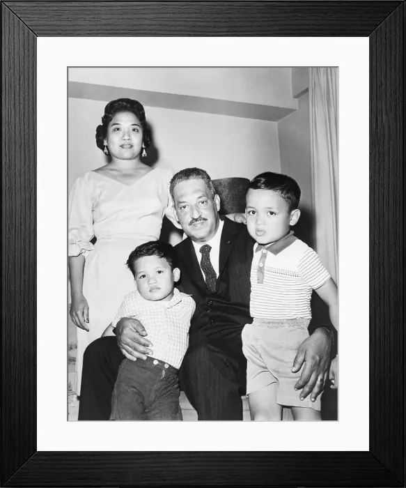 Framed Print : Thurgood Marshall with his wife, Cecilia, and their two children, Thurgood, Jr. and John, in their New York apartment in 1961