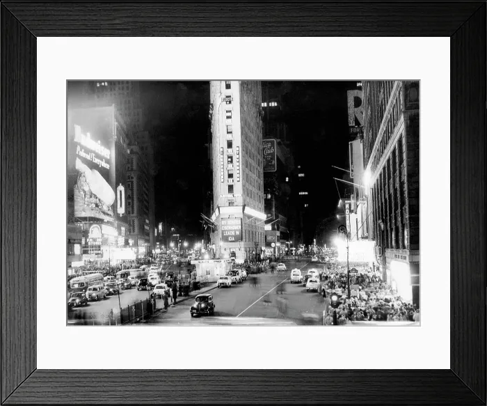 Framed Print : Crowds in Times Square await the results of the Presidential election. The New York Times Building announces an early lead for Dwight Eisenhower. New York City, November 4, 1952 Framed Print : Crowds in Times Square await the results of the Presidential election. The New York Times Building announces an early lead for Dwight Eisenhower. New York City, November 4, 1952