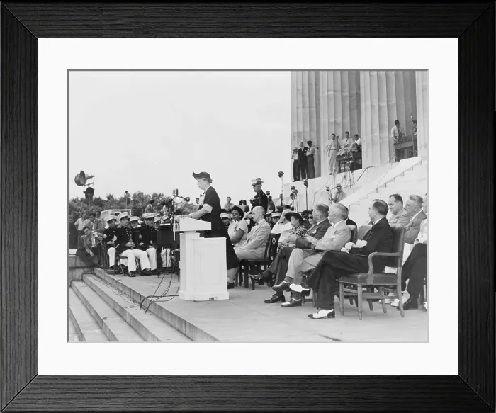 Framed Print : Mrs. Eleanor Roosevelt addressing the 38th annual conference of the National Association for the Advancement of Colored People from the steps of the Lincoln Memorial Framed Print : Mrs. Eleanor Roosevelt addressing the 38th annual conference of the National Association for the Advancement of Colored People from the steps of the Lincoln Memorial