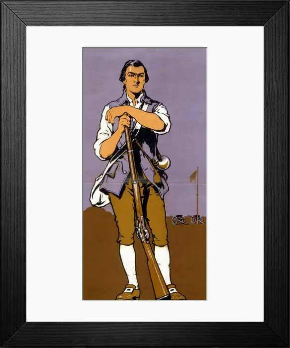 Framed Print : A Minute-man. Detail of a World War I recruitment poster showing a minuteman of the American Revolution. 1917