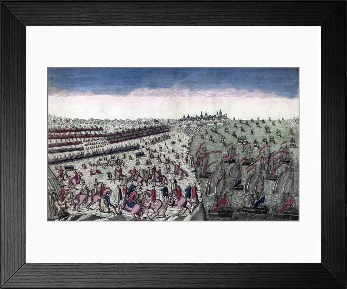 Framed Print : A rendition of the Siege of Yorktown. The combined American and French armies and the French navy surround the British army in Yorktown, Va. 1781 Framed Print : A rendition of the Siege of Yorktown. The combined American and French armies and the French navy surround the British army in Yorktown, Va. 1781