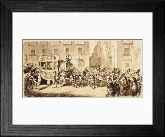Framed Print : Spain (1860). Isabel II going to the Congress Palace for the solemn opening of Cortes (25th May 1860). Picture published in 'El Museo Universal'. Etching. SPAIN. Madrid Framed Print : Spain (1860). Isabel II going to the Congress Palace for the solemn opening of Cortes (25th May 1860). Picture published in 'El Museo Universal'. Etching. SPAIN. Madrid