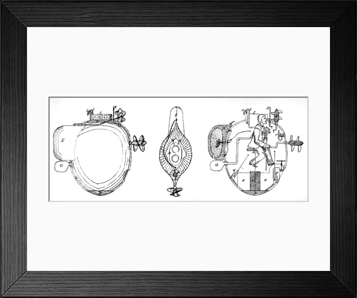 Framed Print : Bushnell's American turtle, three views of the turtle