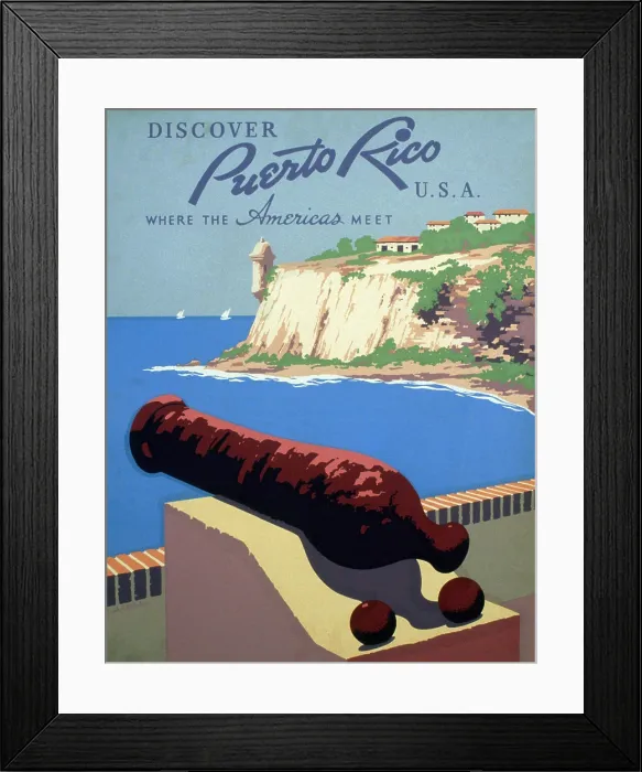 Framed Print : Puerto Rico. Poster promoting Puerto Rico for tourism, showing view of harbor from Morro Castle. Color silkscreen, by Frank Nicholson, ca. late 1930s Framed Print : Puerto Rico. Poster promoting Puerto Rico for tourism, showing view of harbor from Morro Castle. Color silkscreen, by Frank Nicholson, ca. late 1930s