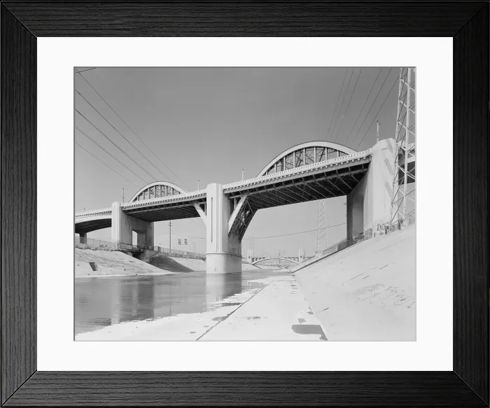 Framed Print : Los Angeles River and the Sixth Street Bridge, an example of Moderne design with detailing referred to as Starved Classicism, designed by Merrill Butler in 1932 Framed Print : Los Angeles River and the Sixth Street Bridge, an example of Moderne design with detailing referred to as Starved Classicism, designed by Merrill Butler in 1932