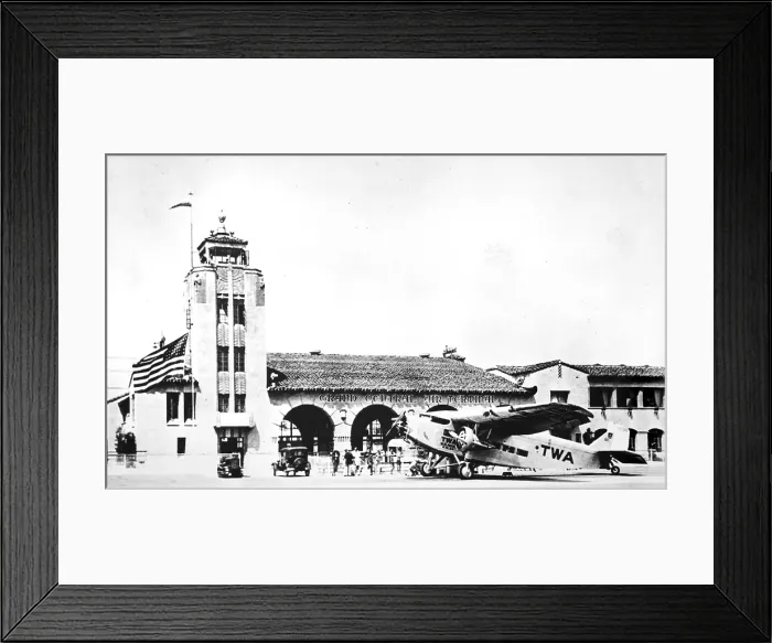 Framed Print : Grand Central Air Terminal, designed by Henry L. Gogerty in 1928, combines Spanish Colonial Revival style with Art Deco Moderne design Framed Print : Grand Central Air Terminal, designed by Henry L. Gogerty in 1928, combines Spanish Colonial Revival style with Art Deco Moderne design
