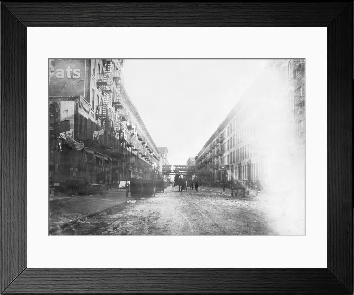 Framed Print : 108th Street, east from Third Avenue, the New York Centre for willow plume work, New York City, photograph by Lewis Wickes Hine, February, 1912