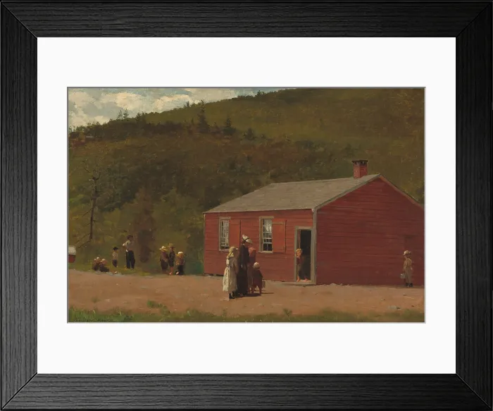 Framed Print : School Time, by Winslow Homer, 1874, American painting, oil on canvas. Twelve children and their female school teacher near a small red school house