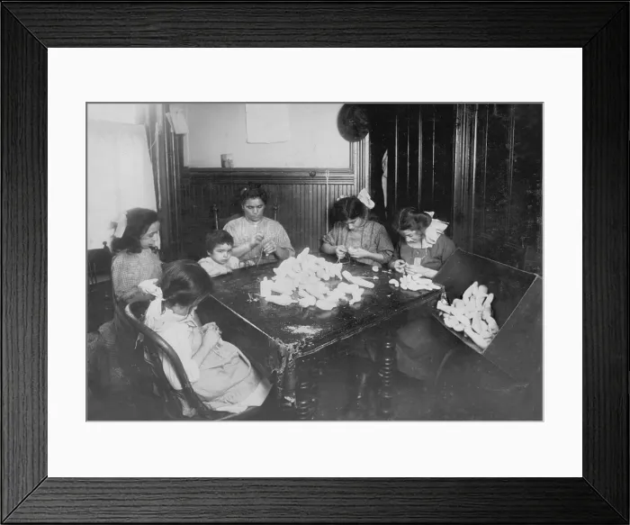 Framed Print : Child labor, making doll legs for Campbell Kids, Cattena family, 71 Sullivan Street, 5th floor, original caption: They all work after school and often until 10 P.M